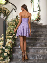 ANGEL FASHIONS Strapless V-Neck A-Line Sequins Contrast Lace Evening Dress